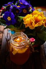 Image showing Ginger tea with orange, spices and honey.