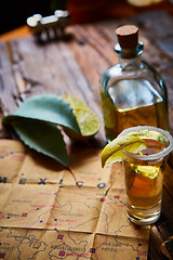 Image showing Tequila shot with lime and sea salt 