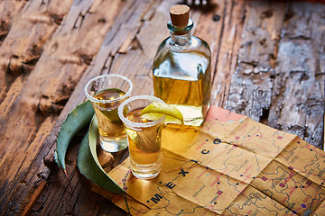 Image showing Tequila shot with lime and sea salt 