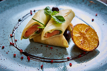 Image showing Crepes with smoked salmon 