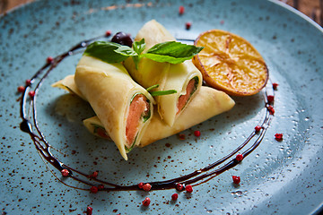 Image showing Crepes with smoked salmon 