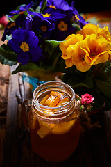 Image showing Ginger tea with orange, spices and honey.