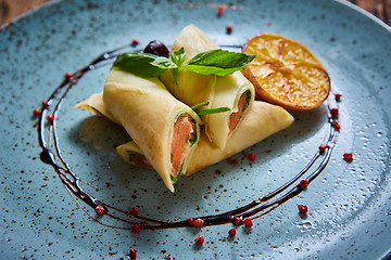 Image showing Crepes with smoked salmon 