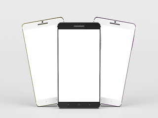 Image showing Three smartphones with blank screens