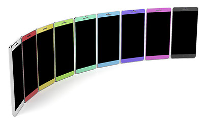 Image showing Group of colorful smartphones