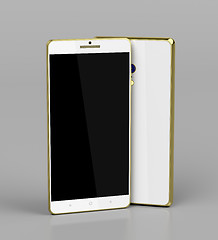 Image showing Smartphones with golden frame