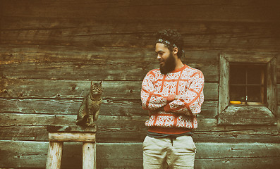 Image showing portrait of man and cat