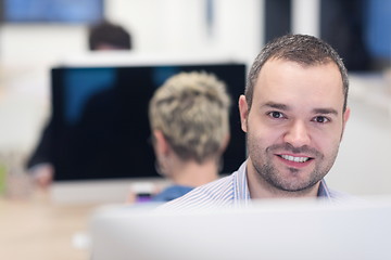 Image showing startup business, software developer working on desktop computer