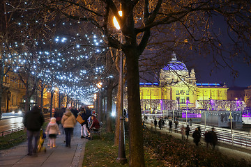 Image showing Illuminated promenade in Zagreb