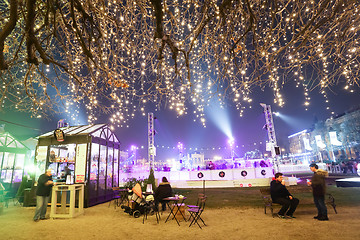 Image showing Illuminated treetop at advent time