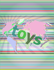 Image showing Marketing concept: words toys marketing on digital screen vector illustration