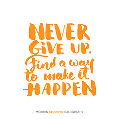 Image showing Inspirational quote \'Never give up\' .For greeting cards.Vector illustration