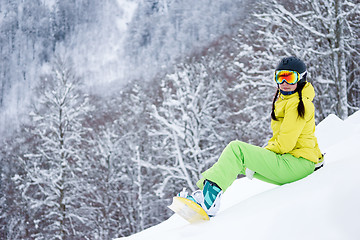 Image showing Portrait of snowboarder woman
