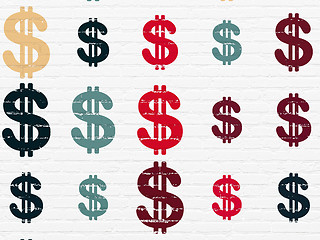 Image showing Currency concept: Dollar icons on wall background