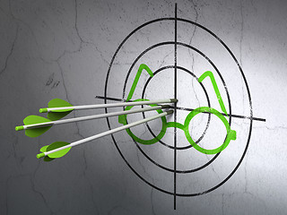 Image showing Education concept: arrows in Glasses target on wall background