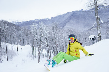 Image showing Portrait of snowboarder woman.