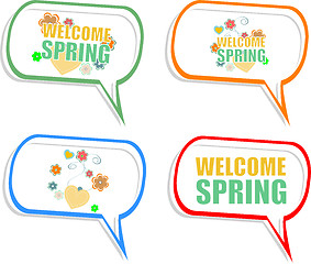 Image showing Welcome Spring Holiday Card. Welcome Spring Vector. Welcome Spring background. Spring Holiday Graphic. Welcome Spring Art. Spring Holiday Drawing