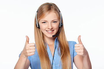 Image showing Woman support phone operator in headset