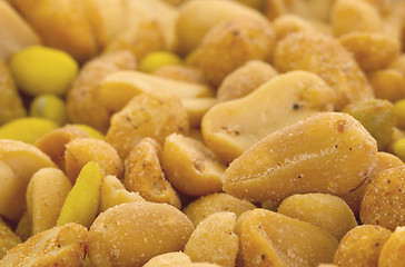 Image showing Fresh mixed salted nuts for backgrounds