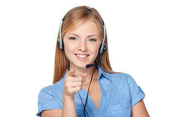 Image showing Woman support phone operator in headset