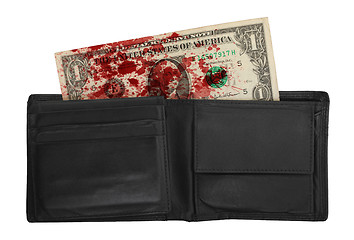 Image showing US one Dollar bill in a wallet, close up 