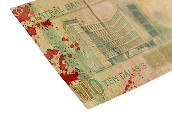 Image showing 5 Gambian dalasi bank note, bloody