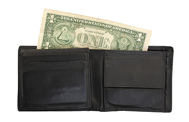 Image showing US one Dollar bill in a wallet, close up 