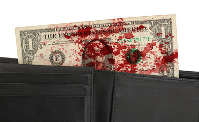 Image showing US one Dollar bill in a wallet, close up 