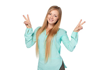 Image showing Woman with thumbs up gesture