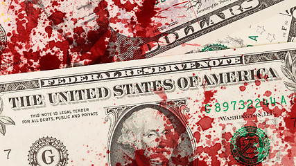 Image showing US one Dollar bill, close up, blood