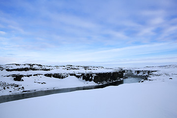 Image showing Wide lens panorama shot of waterfall Selfoss, Iceland