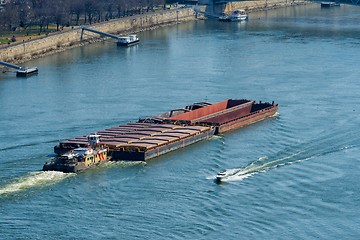 Image showing Long container ship sailing 