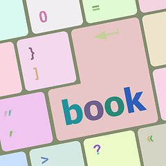 Image showing book word on keyboard key, notebook computer button vector illustration