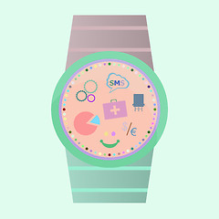 Image showing Smart watch with flat icons. Vector illustration.