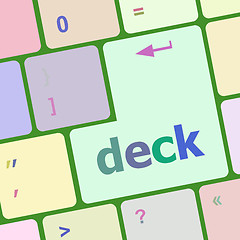 Image showing deck word on keyboard key, notebook computer button vector illustration