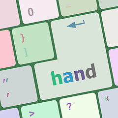 Image showing hand word on button of keyboard key vector illustration