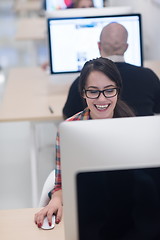 Image showing startup business, woman  working on desktop computer