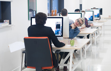 Image showing startup business, woman  working on desktop computer