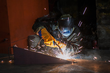 Image showing worker welding metal