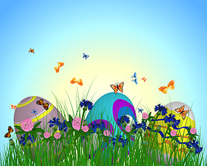 Image showing Easter Eggs on Springtime Meadow