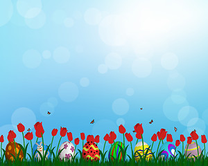 Image showing Easter Eggs on Springtime Meadow