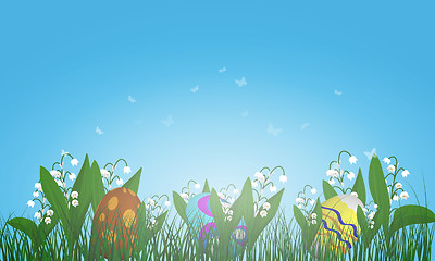 Image showing Easter Eggs on Springtime Meadow