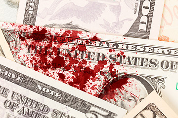 Image showing US one Dollar bill, close up, blood