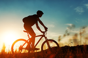 Image showing Rider on Mountain Bicycle it the field