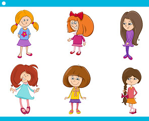 Image showing kid girls characters cartoon set