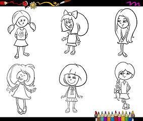 Image showing kid girls set coloring book