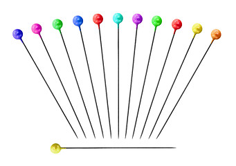 Image showing Collection of sewing pins with round head; isolated