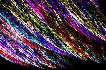 Image showing Fractal image: glowing colored stripes and lines.