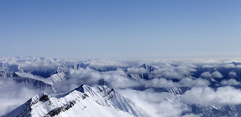 Image showing Panoramic view on high mountains in haze