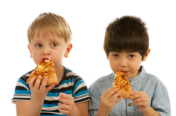 Image showing Two Boys with Pizza